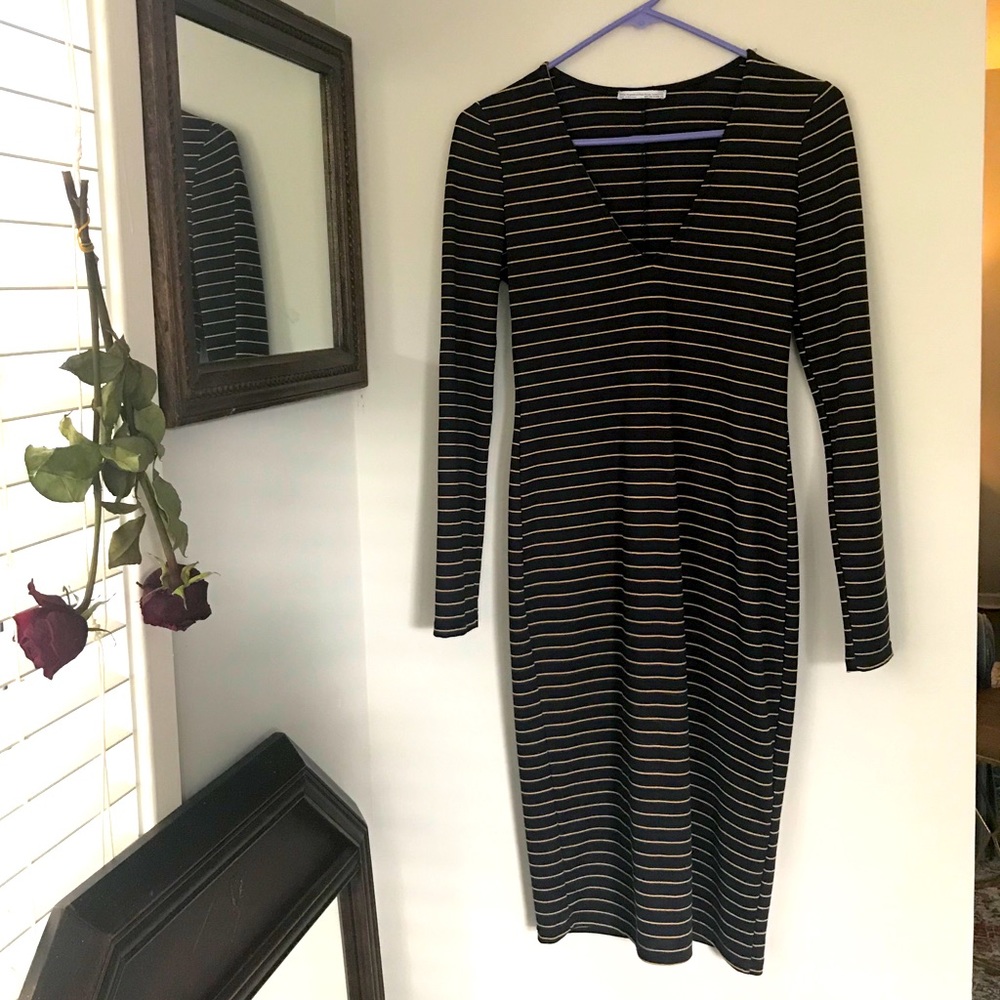 V Neck Striped Bodycon Dress